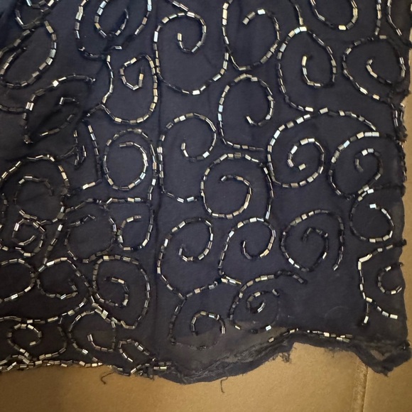 VINTAGE SILK CACHE Sequin 100% Silk Navy Blue Dress SM Formal Slit Floor Length - Picture 11 of 16